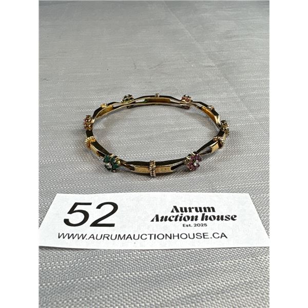 Antique Gold w/ Tiny Red + Green Stones Bangle