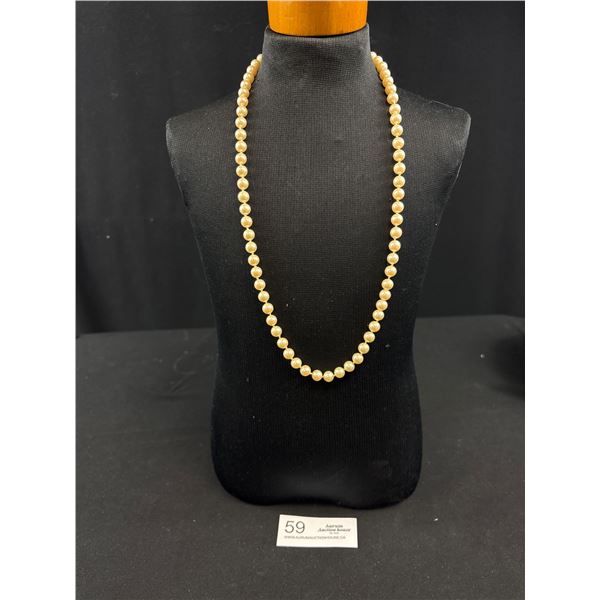 Vintage Hand Knotted Pearls Necklace, 24" Length