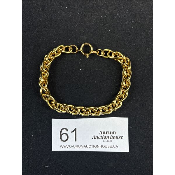 Gold Plated Twisted Links Bracelet, Solid + Heavy, 18" Length