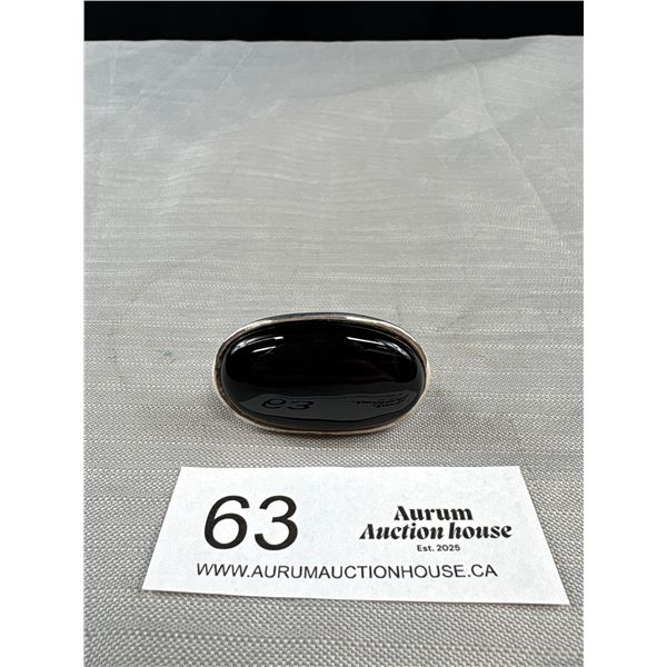 Large Silver w/ Black Stone Ring, Very Heavy in Weight, Size 7