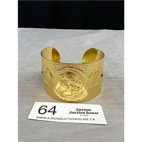 Vintage Gold Plated Roman Open Cuff Bangle