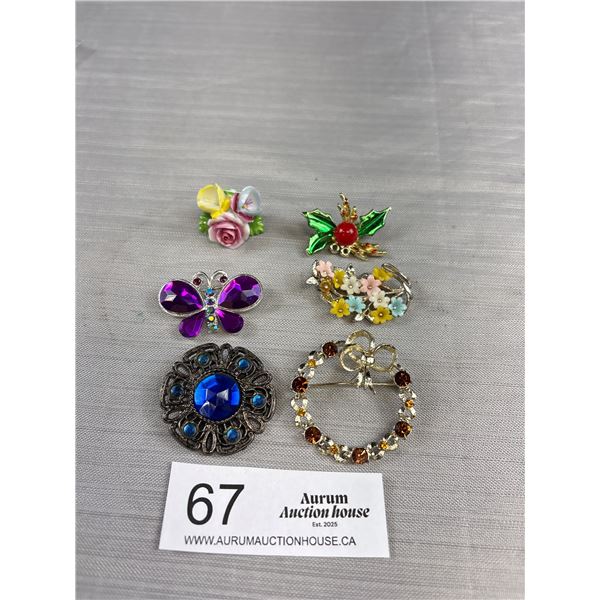 6 Vintage Brooches
