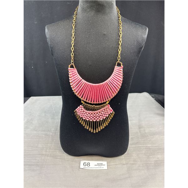 Vintage Hand Crafted w/ Silk Bands Necklace, Self Adjusting Length