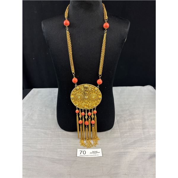 Great + Heavy Gold Plated Pendant w/ Chain Necklace