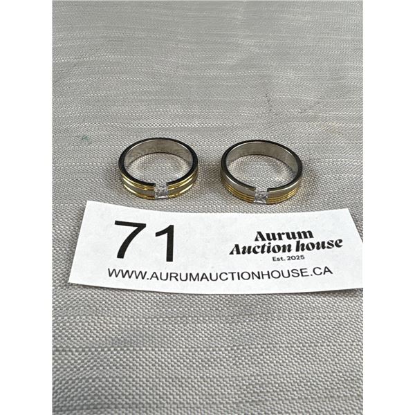 2 Stainless Steel w/ Gold Rims + CZ Stones Ring Beads