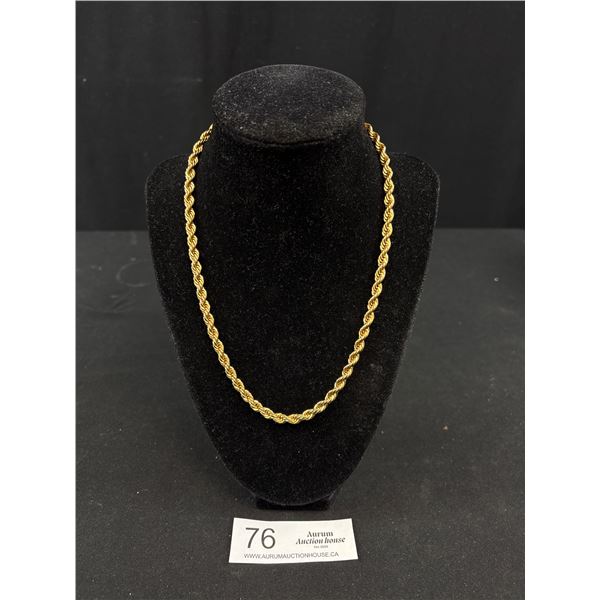 Twisted Gold Plated Chain Necklace, 18" Length Unmarked