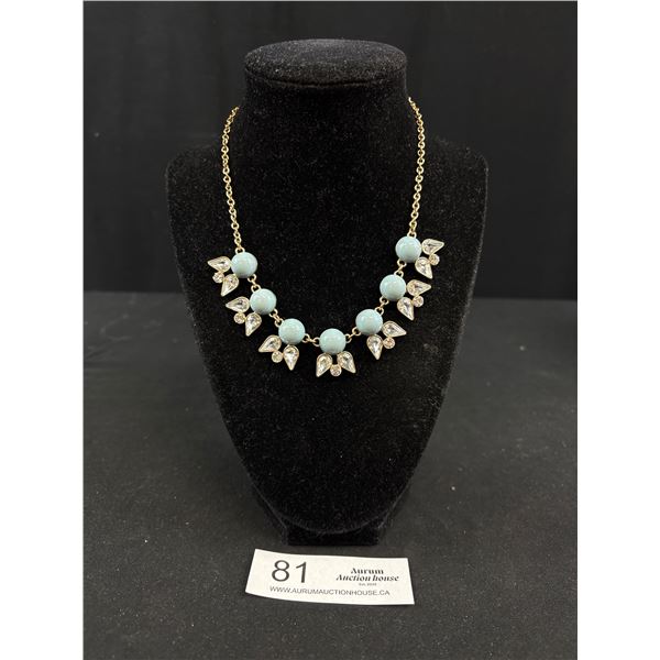 Gold Plated w/ Turquoise Blue Stones Choker Necklace, Self Adjusting Length