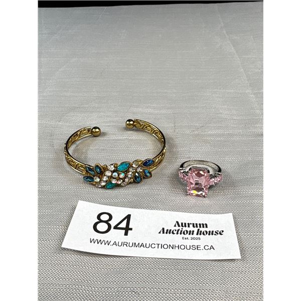 Vintage Rhinestones Ring + Open Cuff Bangle