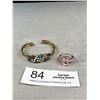 Image 1 : Vintage Rhinestones Ring + Open Cuff Bangle