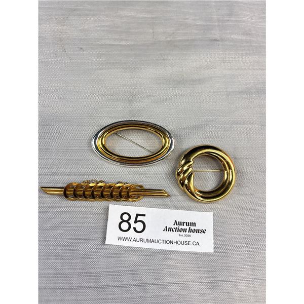 3 Gold Plated Brooches, One Marked Monet, One Vintage, One Unsigned