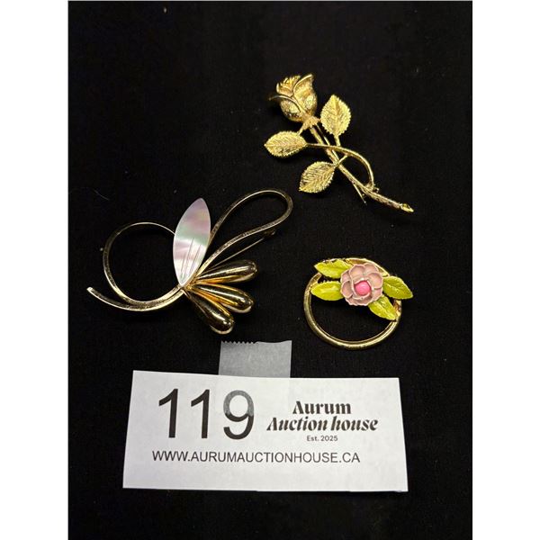 3 Pretty Vintage Brooches - MOP Accent, Ceramic Floral