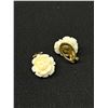 Image 2 : Vintage Carved Roses Earrings and Lapel Pin