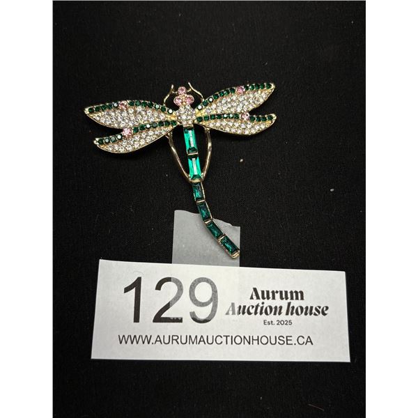 Stunning Dragonfly Brooch - Emerald, Clear and Pink Stones