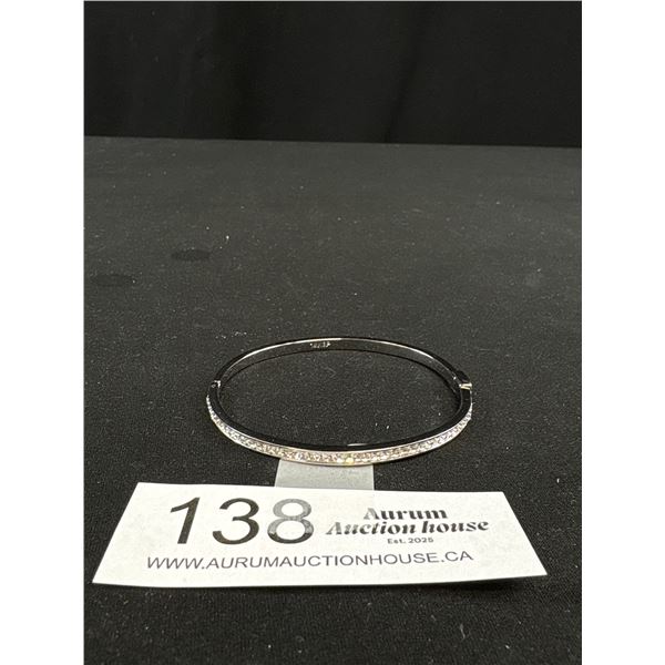 18KGP White Gold Bangle Bracelet With Square Channel Set Clear Stones - Nice Quality