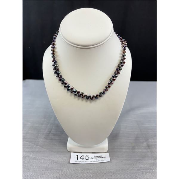 Beautiful 16.5" Peacock Iridescent Freshwater Pearl Necklace With Sterling Silver "S" Clasp - Tested