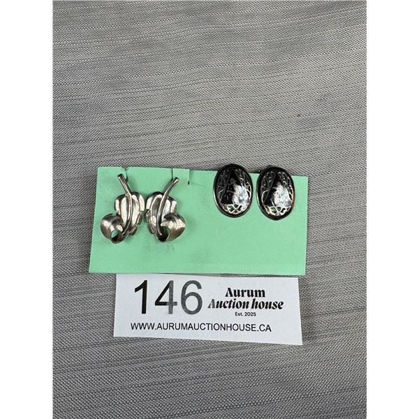 Two Pairs Vintage 925 Sterling Silver Earrings - Siam Clip on & Beau Screw Backs - Tested