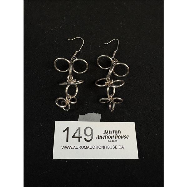 925 Sterling Silver Unusal Hook Earrings 3" Long 18.7 Grams - Tested