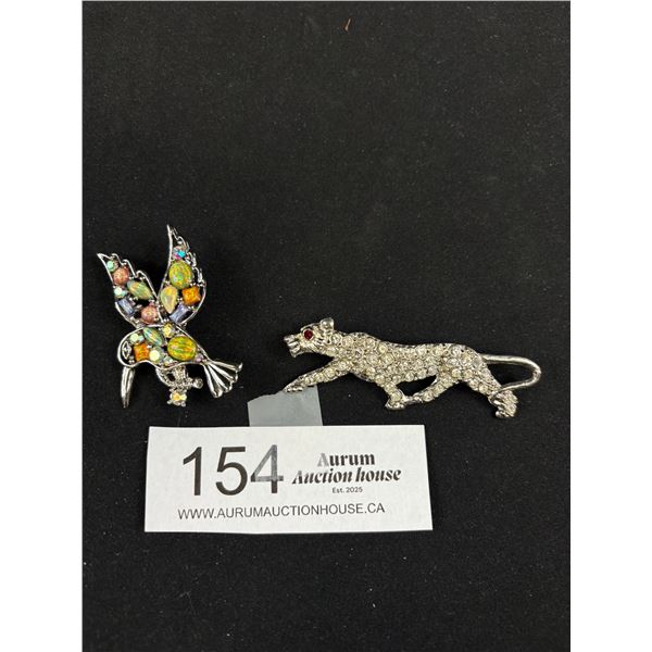 Two Vintage Brooch Lot - 2.5" Panther Signed Germany & 2.25" Hummingbird