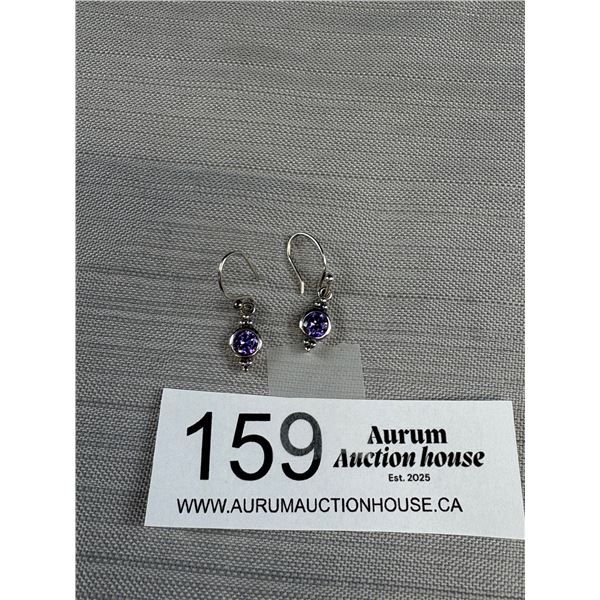 925 Sterling Silver Signed Silpada Amethyst Dangle Earrings - Tested