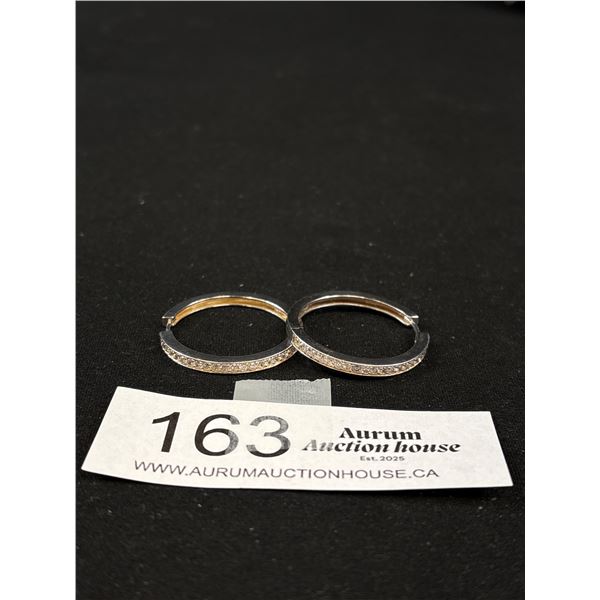 Solid Quality 925 Sterling Silver 1.25" Hoop Earrings Nice Sparkle Clear Stones - Tested