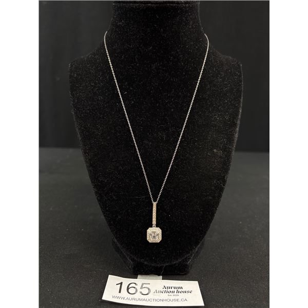 Vintage Signed NVC 925 Sterling Silver CZ Square Pendant On 18" 925 Chain - Nataliya V. Collister - 