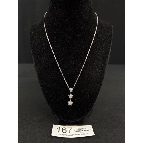 925 Sterling Silver 18" Chain & 925 1" Drop 3 Flower Pendant - Tested