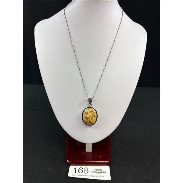 Vintage 925 Sterling Silver 20" Ball Link Chain With 925 1.75" Jasper Pendant 14.5 Grams - Tested