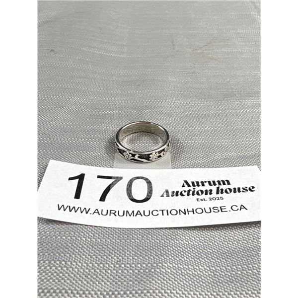 925 Sterling Silver Band Ring With Carved Flowers - Size 5 3/4 - Tested