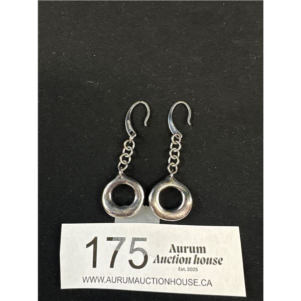 Solid Quality 925 Sterling Silver Signed 1605 AR Hanging Earrings  With 2" Drop - Tested