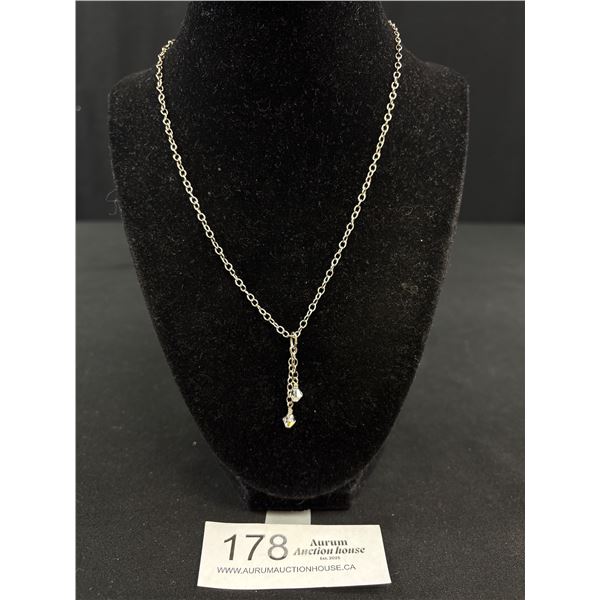 925 Sterling Silver Signed J & Pearl 18" Chain With 1 3/8" Drop Crystal Pendant - Tested