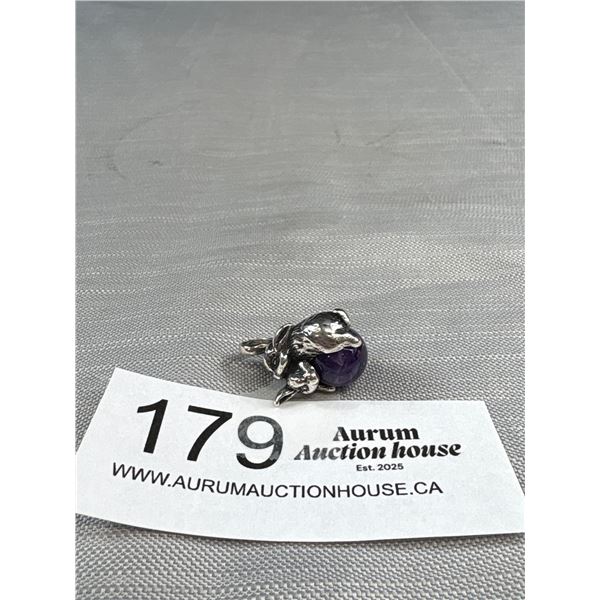 Vintage Solid 925 Sterling Silver & Amethyst 2 Bunny Orb Pendant - Tested