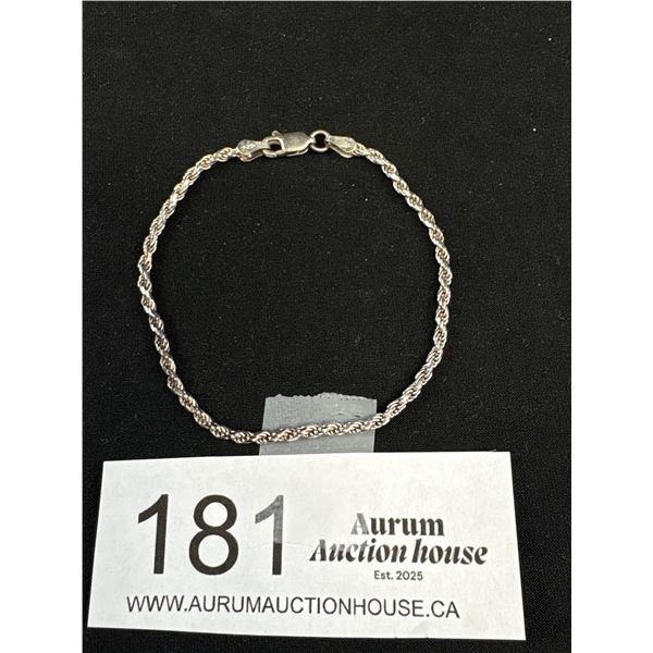 925 Sterling Silver Italy 7" Solid Rope Bracelet With Lobster Clasp - Tested