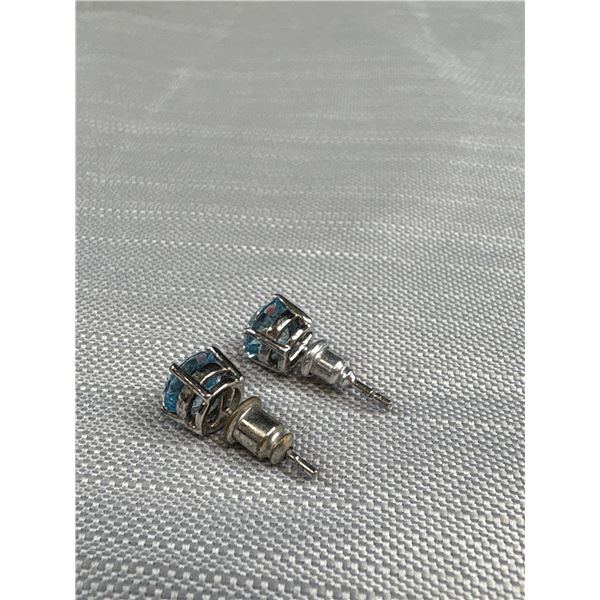 925 Sterling Silver - 6.8mm Blue Stud Earrings - Tested