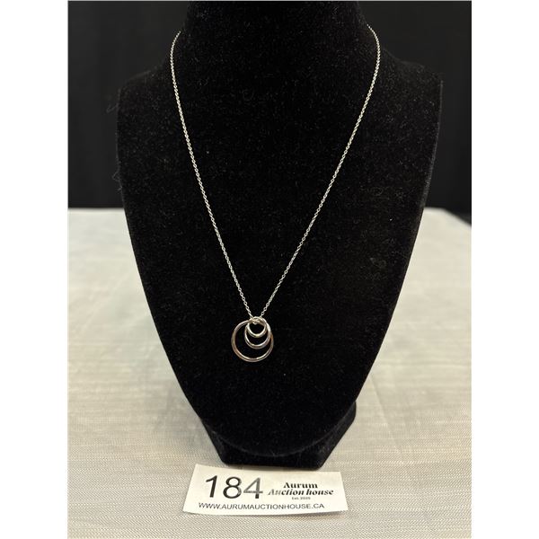 925 Sterling Silver Signed Chiclove 3 Circle Necklace 18" Adjustable - Tested