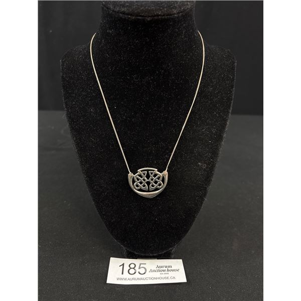 Vintage 925 Sterling Silver Necklace With Large Solid 925 Celtic Knot Pendant With Makers Mark - Tes