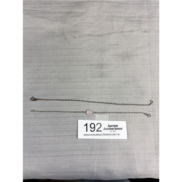 Two 925 Sterling Silver Bracelets 7" With Rose Quarts & 7 3/4" - Tested