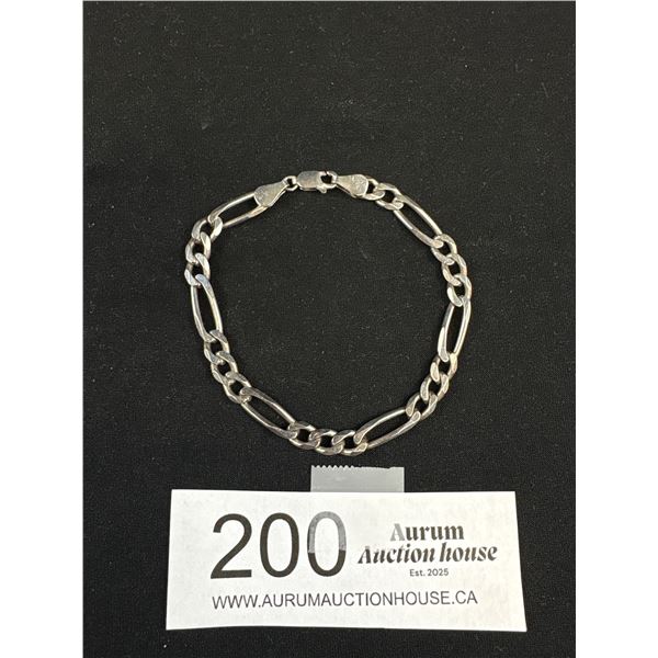 Solid 925 Sterling Silver 7" Figaro Link Bracelet With Lobster Clasp -Tested