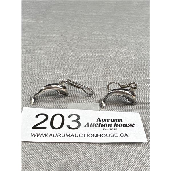 Solid 925 Sterling Silver Hanging Dolphin Earrings With A 1.75" Drop -Tested