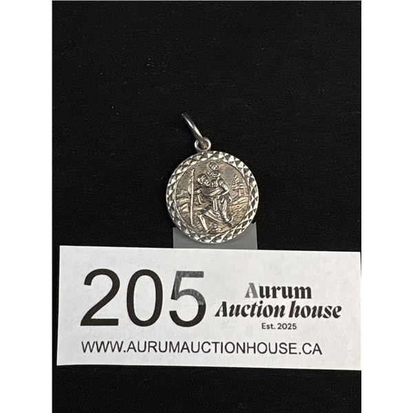 Vintage 925 Sterling Silver 1" St. Christopher Medal Pendant With Makers Mark - Nice Details -Tested