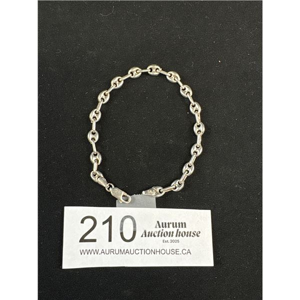 Solid 925 Sterling Silver Italy 7.25" Mariner Link Bracelet With Lobster Clasp -Tested