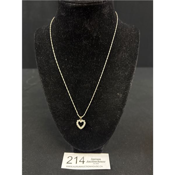 925 Sterling Silver Pendant & Chain - Heart Pendant 3/4" Drop - 18" Chain -Tested