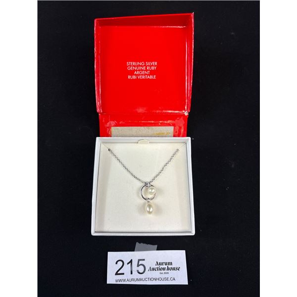 925 Sterling Silver Signed Elle Double Genuine Pearl & Circle Necklace In Original Box - Tested