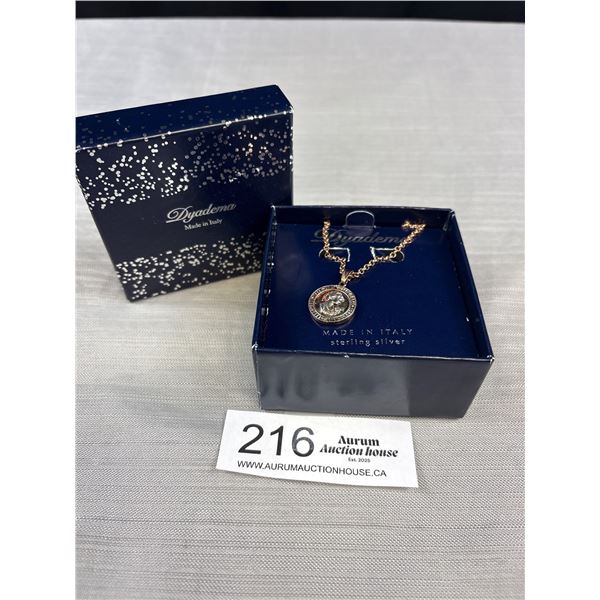 925 Sterling Silver Signed Dyadema 925 Italy, Rose Gold Vermeil Pendant Necklace In Box - Tested