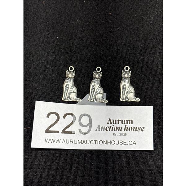 3 Sterling Cat Pendants/Charms