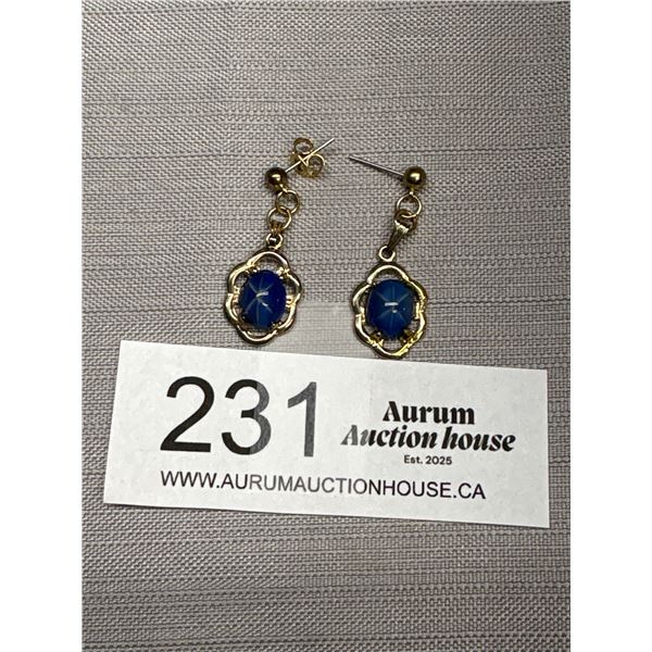 Pair of Vintage Blue Star Sapphire Earrings