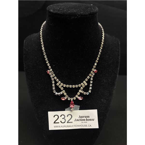 Fabulous Rhinestone Necklace Pink + Clear Stones