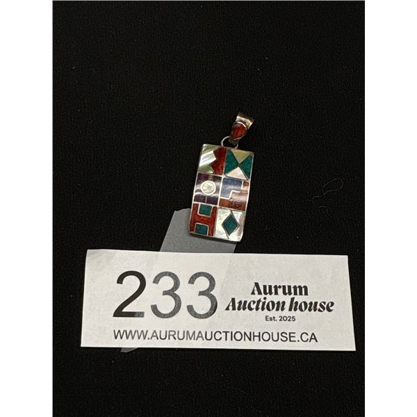 Multi Colour Inlay Sterling Pendant