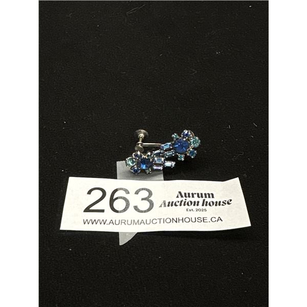 Sterling + Blue Rhinestone 50s Earrings