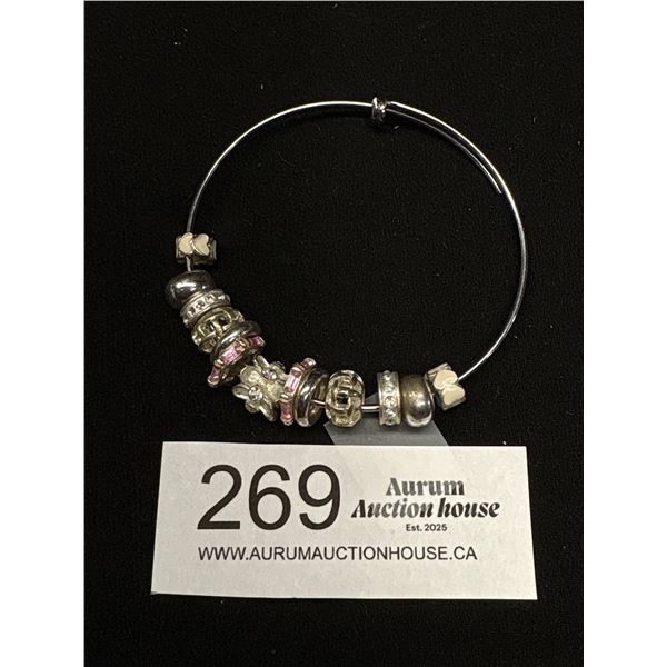 Adjustible Silver w/ Beads Bangle/Bracelets