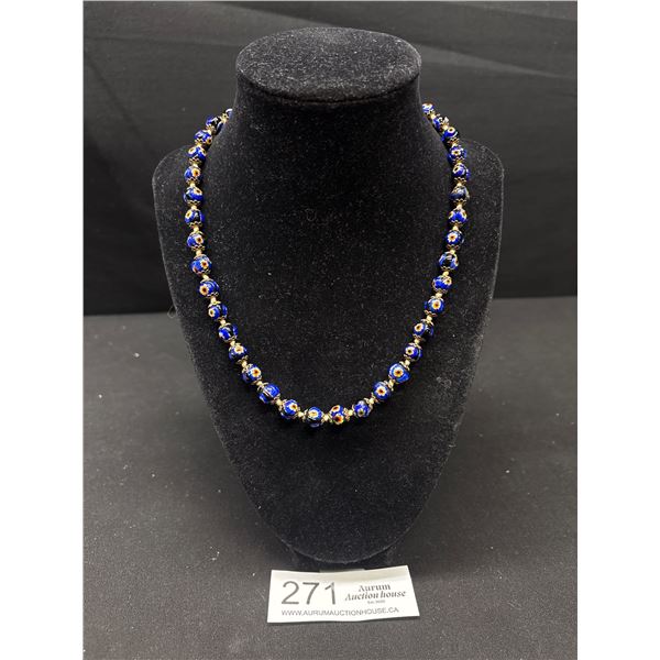 Antique Ultra Blue Cloisonne Beads Necklace 18" Length
